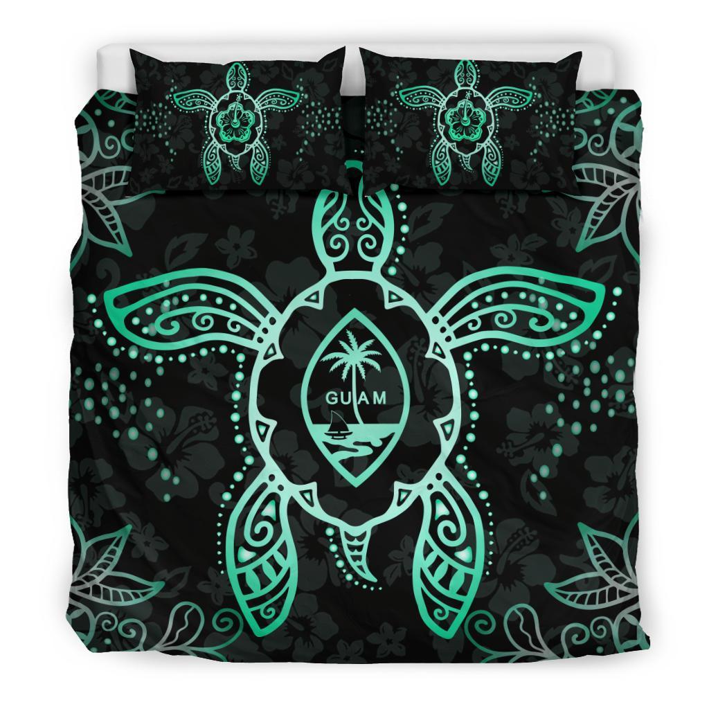 Guam Bedding Set - Turtle Hibiscus Turquoise - Vibe Hoodie Shop