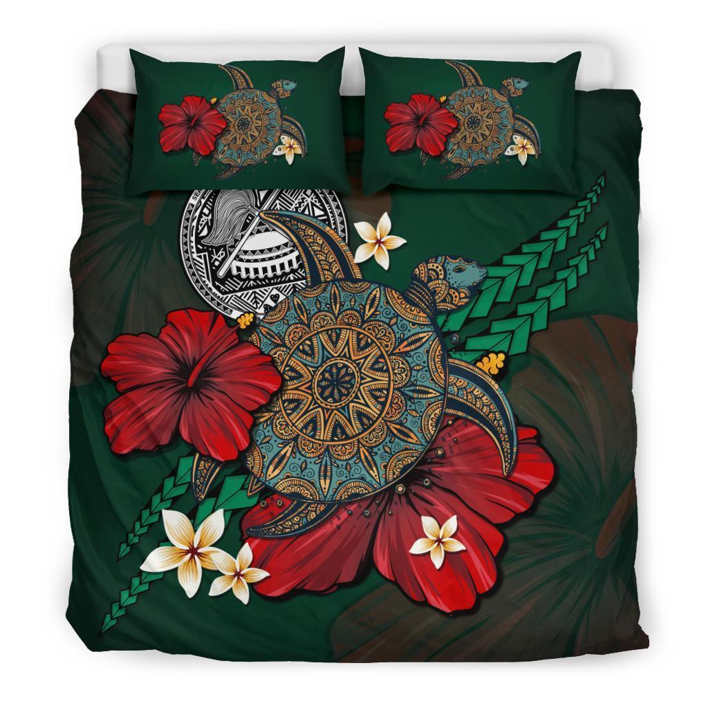 American Samoa Bedding Set - Green Turtle Tribal - Vibe Hoodie Shop