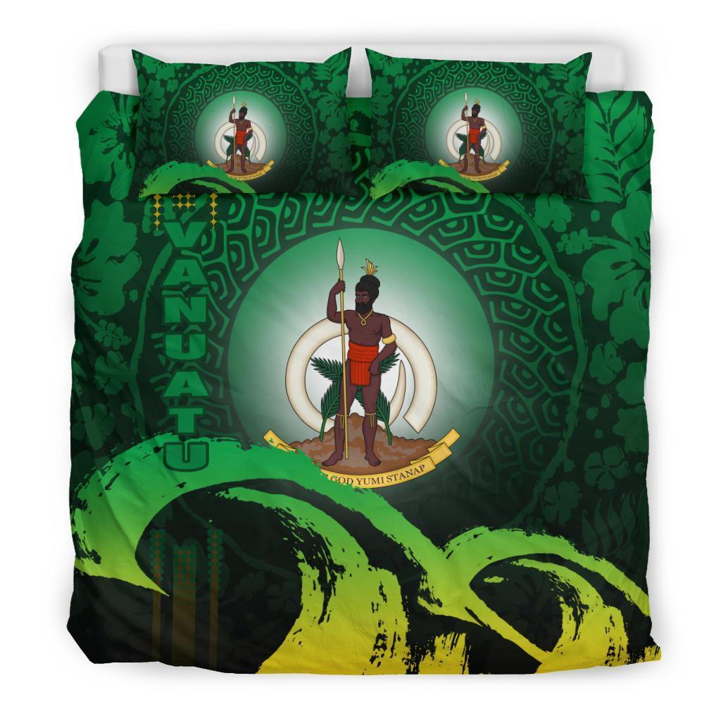 Vanuatu Bedding Set - Wave And Hibiscus Green - Vibe Hoodie Shop