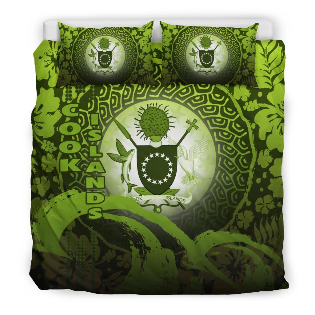 Cook Islands Bedding Set - Wave And Hibiscus Green - Vibe Hoodie Shop