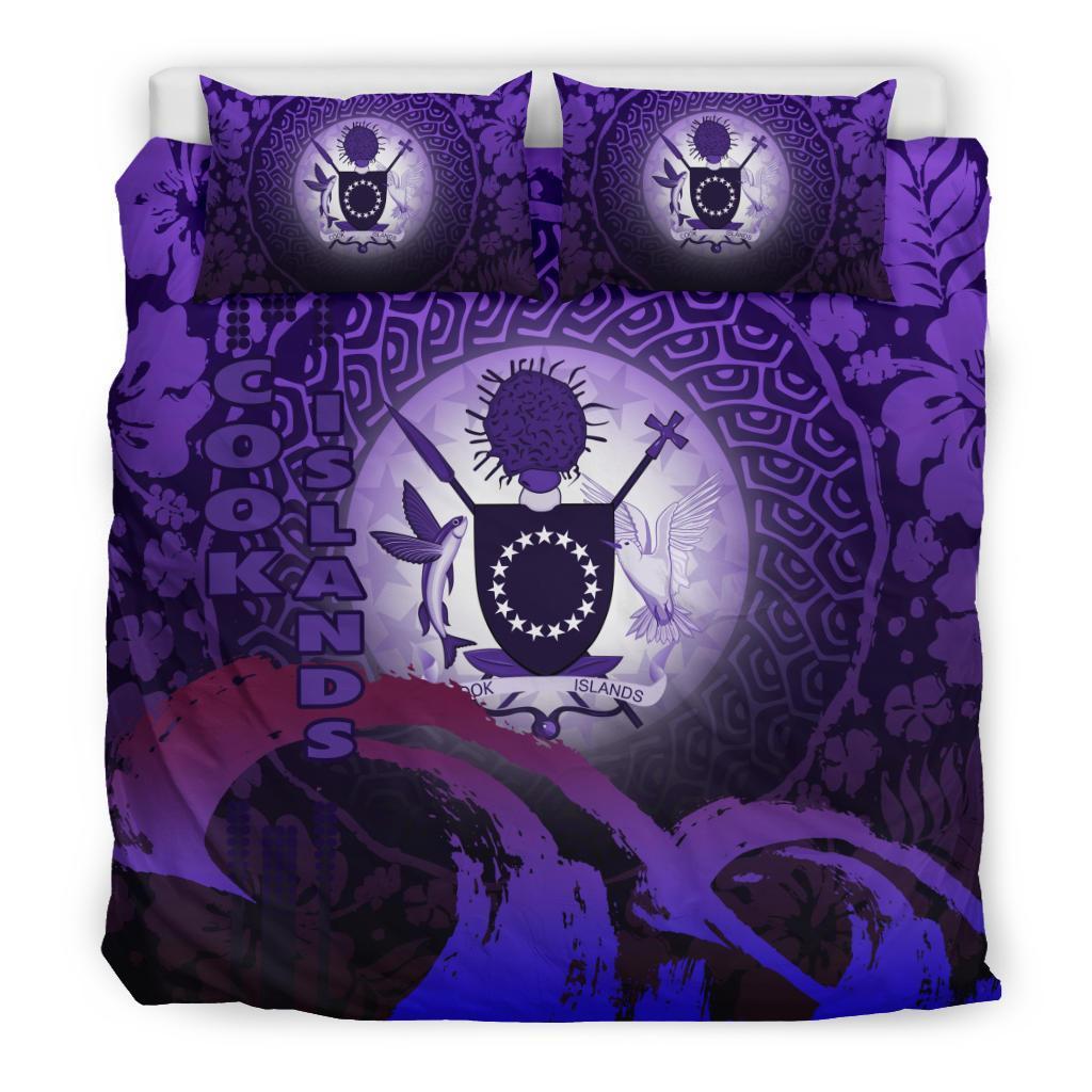 Cook Islands Bedding Set - Wave And Hibiscus Purple - Vibe Hoodie Shop