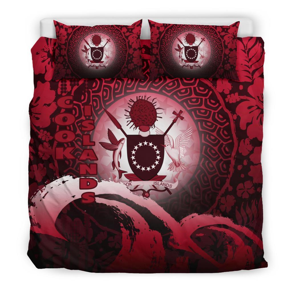 Cook Islands Bedding Set - Wave And Hibiscus Red - Vibe Hoodie Shop