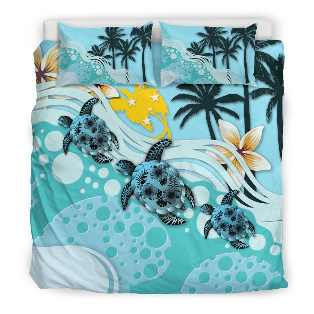 Papua New Guinea Bedding Set - Blue Turtle Hibiscus - Vibe Hoodie Shop