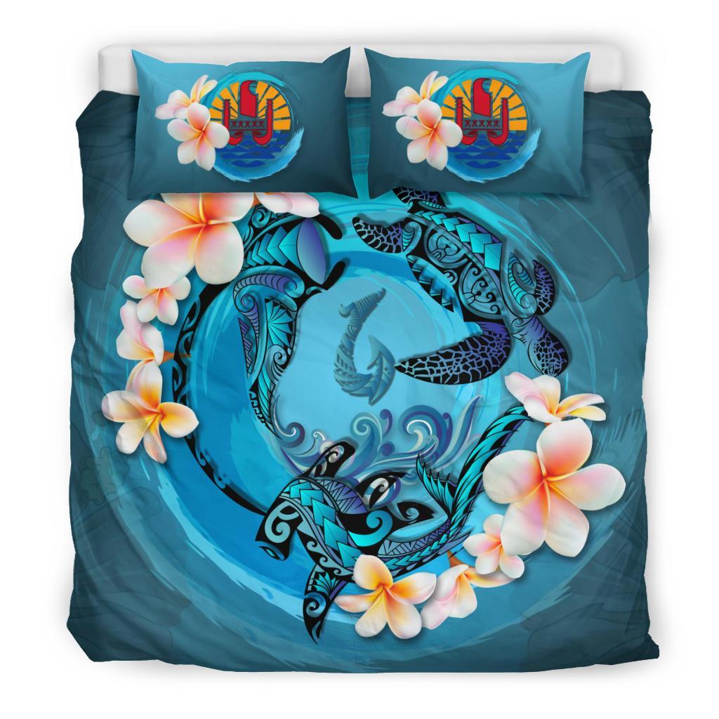 Tahiti Bedding Set - Blue Plumeria Animal Tattoo - Vibe Hoodie Shop