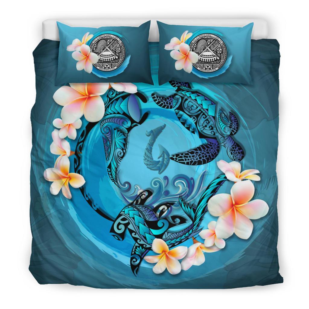 American Samoa Bedding Set - Blue Plumeria Animal Tattoo - Vibe Hoodie Shop