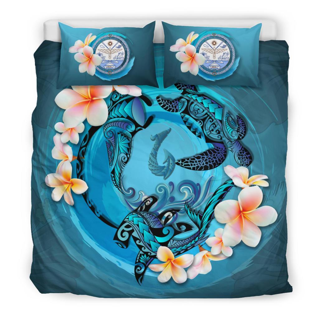 Marshall Islands Bedding Set - Blue Plumeria Animal Tattoo - Vibe Hoodie Shop