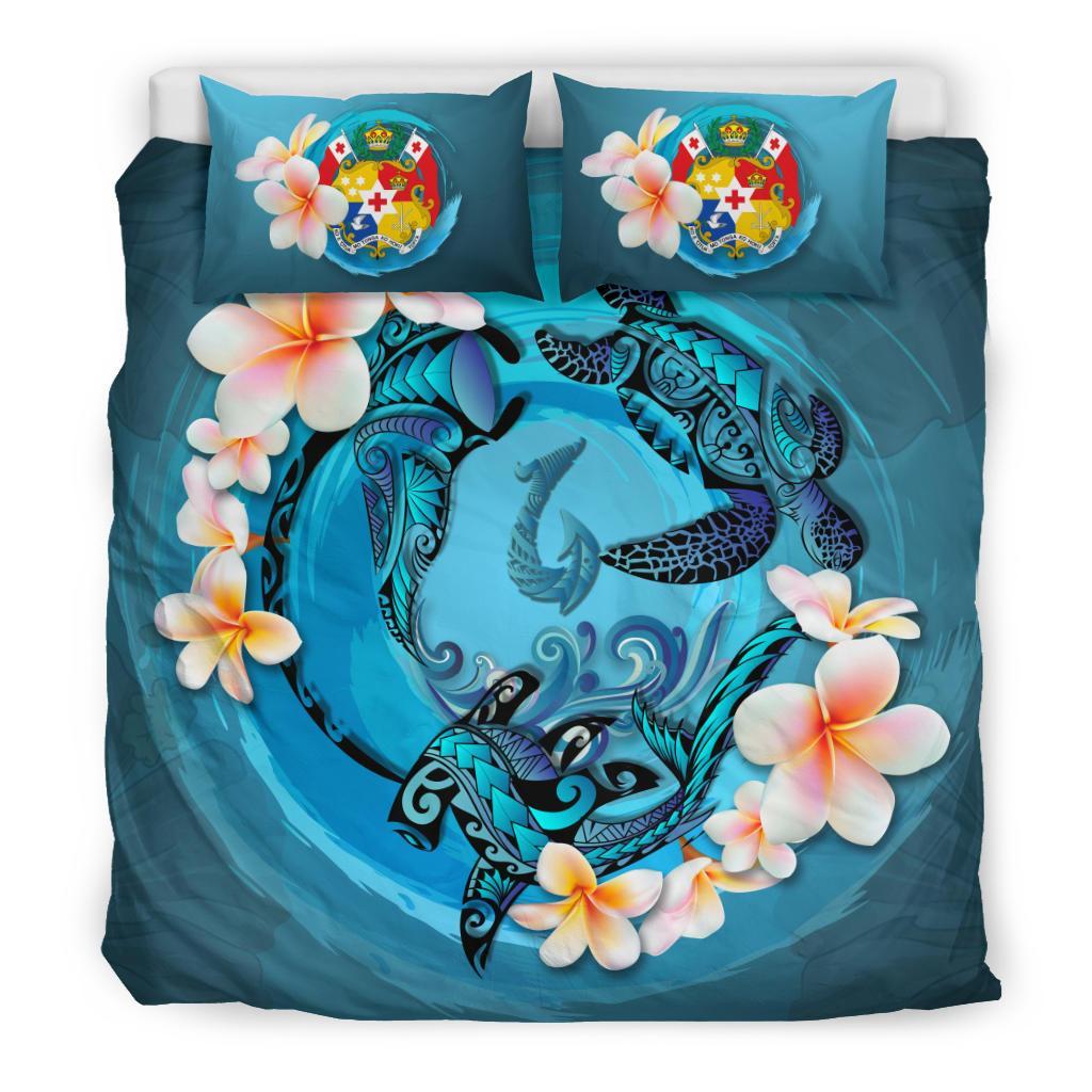 Tonga Bedding Set - Blue Plumeria Animal Tattoo - Vibe Hoodie Shop