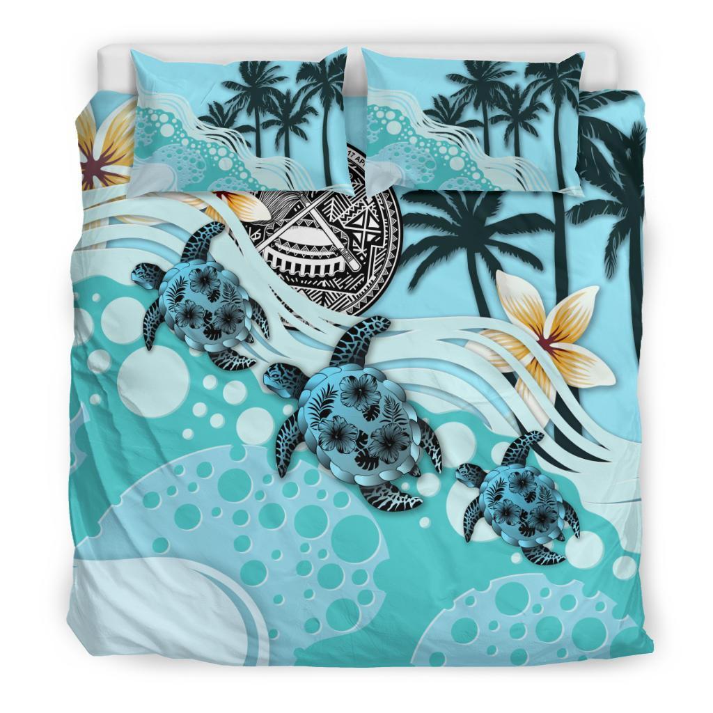 American Samoa Bedding Set - Blue Turtle Hibiscus - Vibe Hoodie Shop