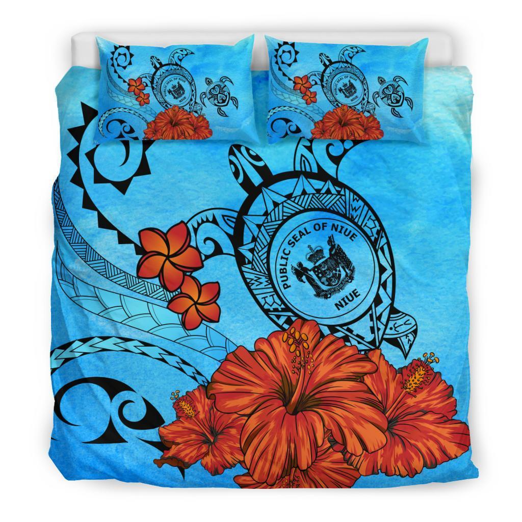 Niue Coat Of Arms Poly Sea Background Bedding Set - Vibe Hoodie Shop