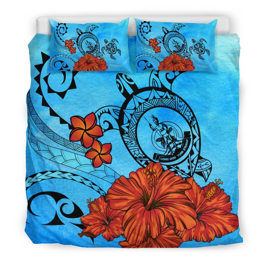 Vanuatu Coat Of Arms Poly Sea Background Bedding Set - Vibe Hoodie Shop
