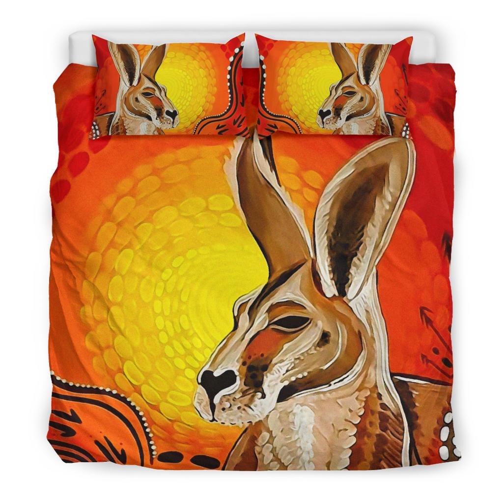 Kangaroo Bedding Sets, Aboriginal Patterns Drawing Painting - Vibe Hoodie Shop