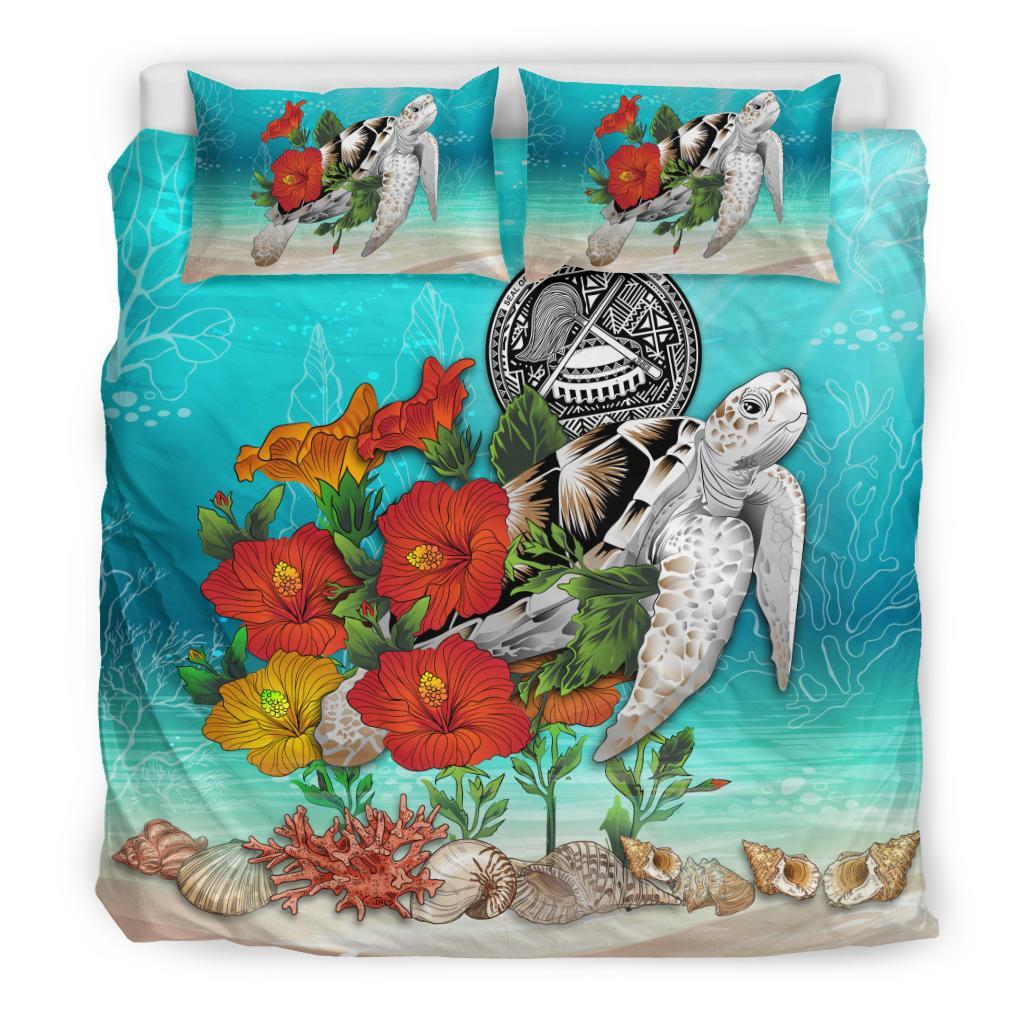 American Samoa Bedding Set - Ocean Turtle Hibiscus - Vibe Hoodie Shop