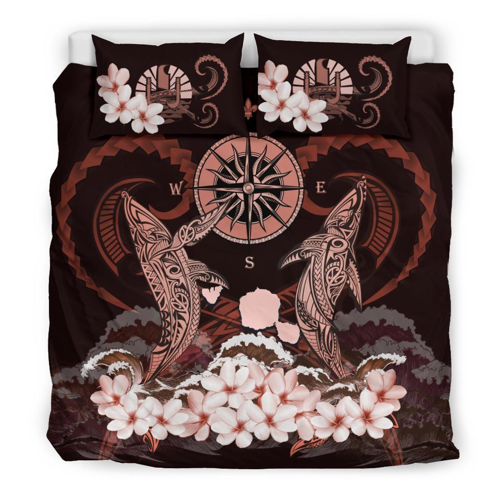 Tahiti Bedding Set - Shark Polynesia Compass Plumeria Pink - Vibe Hoodie Shop