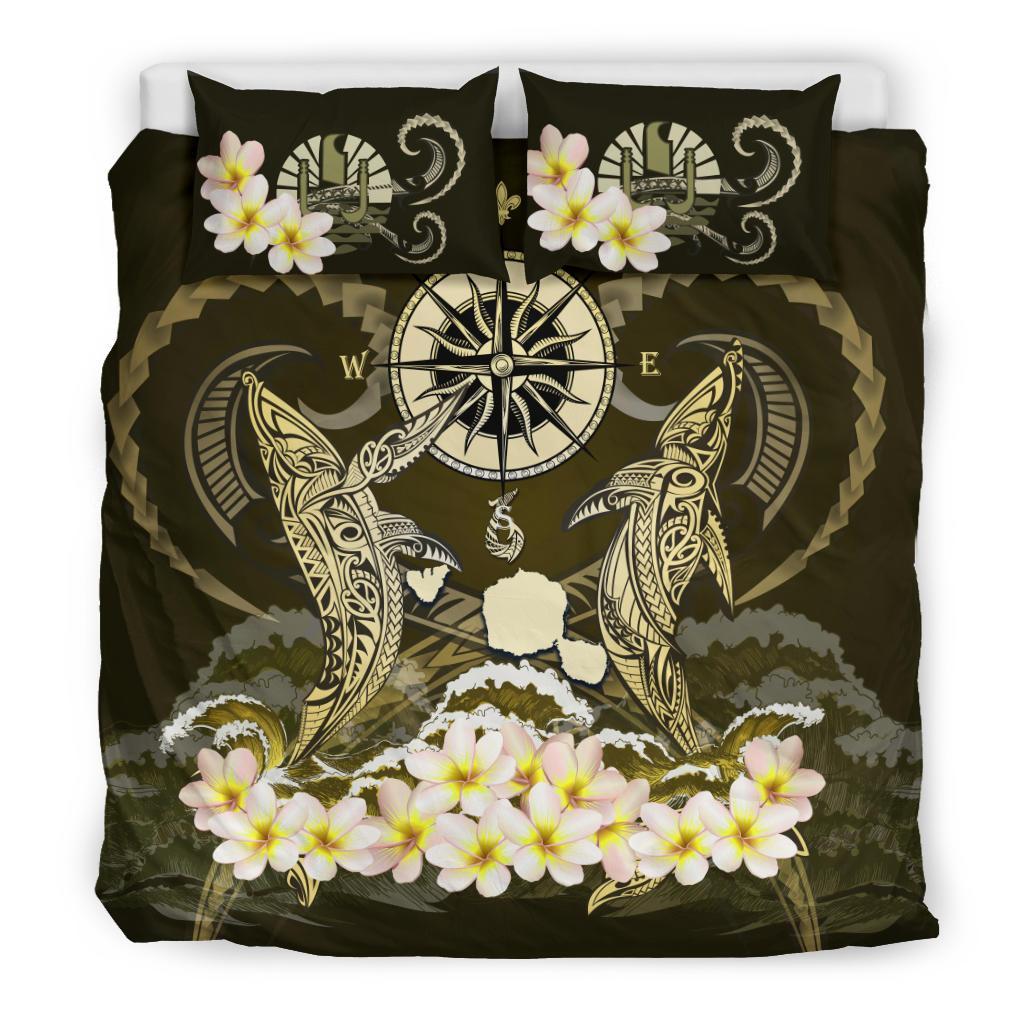 Tahiti Bedding Set - Shark Polynesia Compass Plumeria Gold - Vibe Hoodie Shop