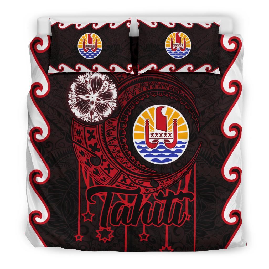 Tahiti Bedding Set French Polynesian Coat of Arms Tribal Style Red Version - Vibe Hoodie Shop