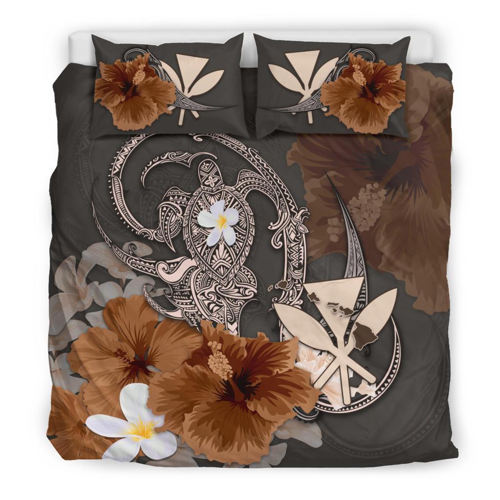 Kanaka Maoli (Hawaii) Bedding Set - Hibiscus Turtle Tribal Brown - Vibe Hoodie Shop