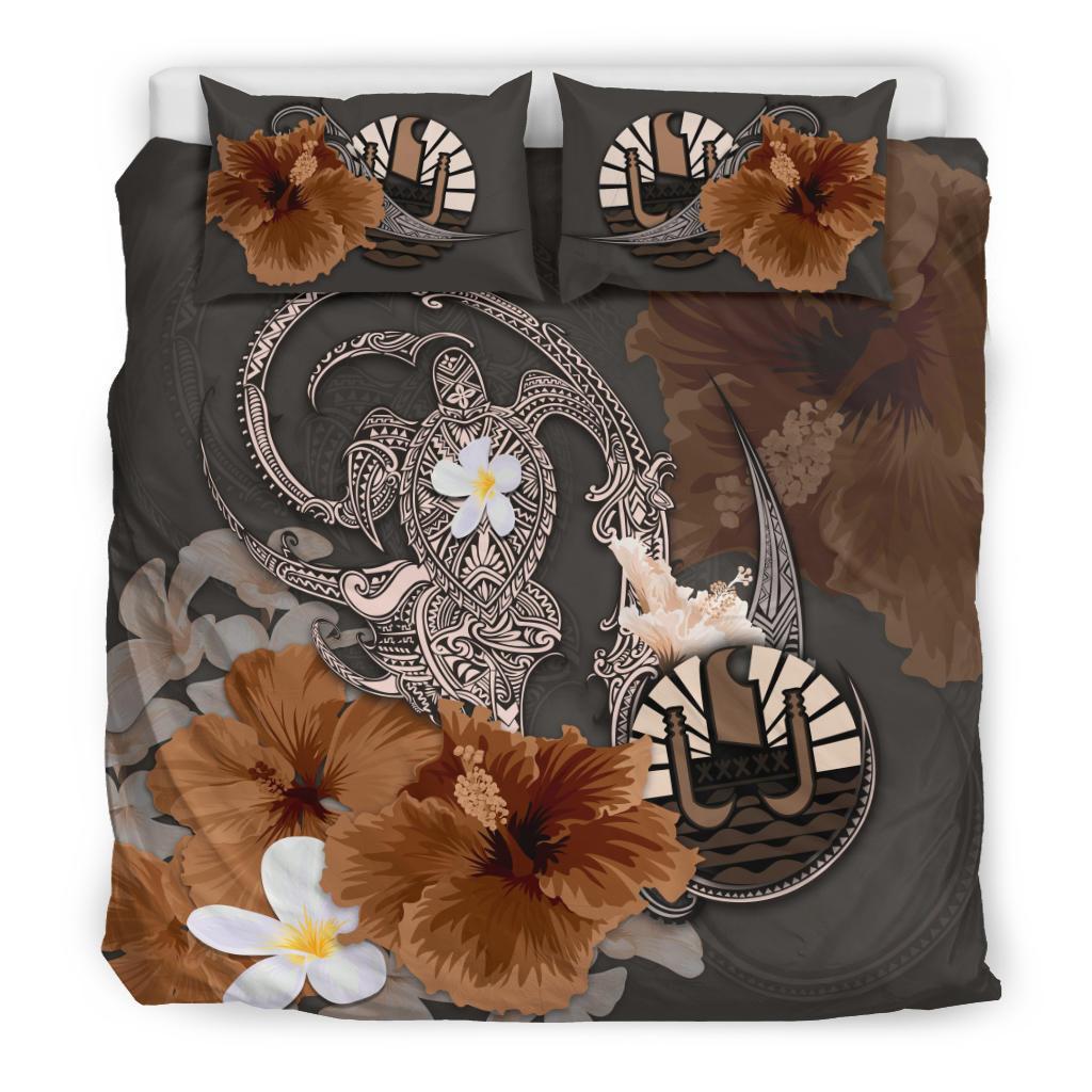 Tahiti Bedding Set - Hibiscus Turtle Tribal Brown - Vibe Hoodie Shop