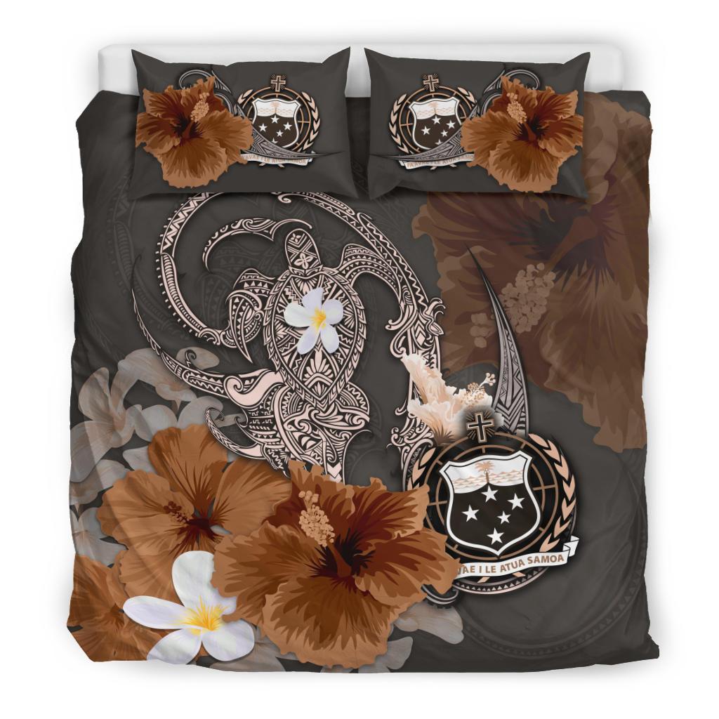 Samoa Bedding Set - Hibiscus Turtle Tribal Brown - Vibe Hoodie Shop