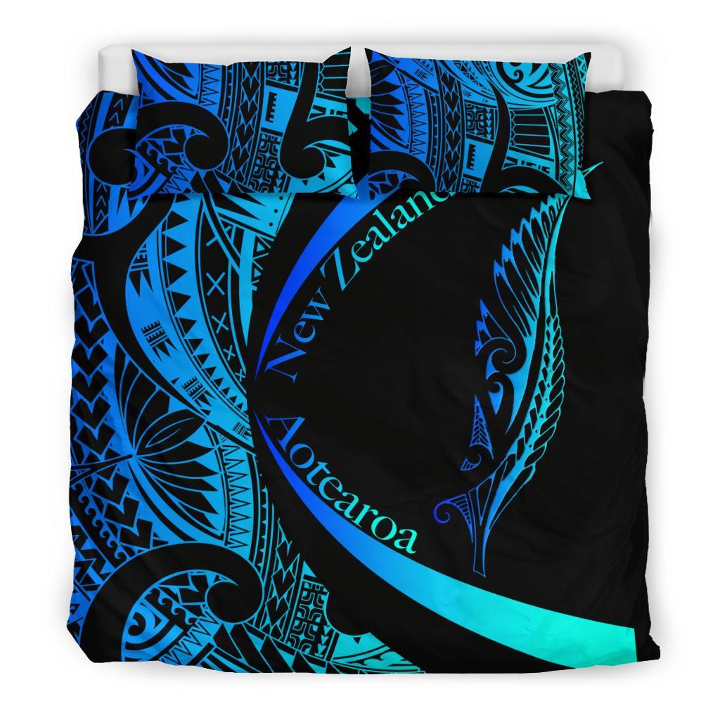 New Zealand Silver Fern Bedding Set Maori Tattoo Circle Style - Blue - Vibe Hoodie Shop