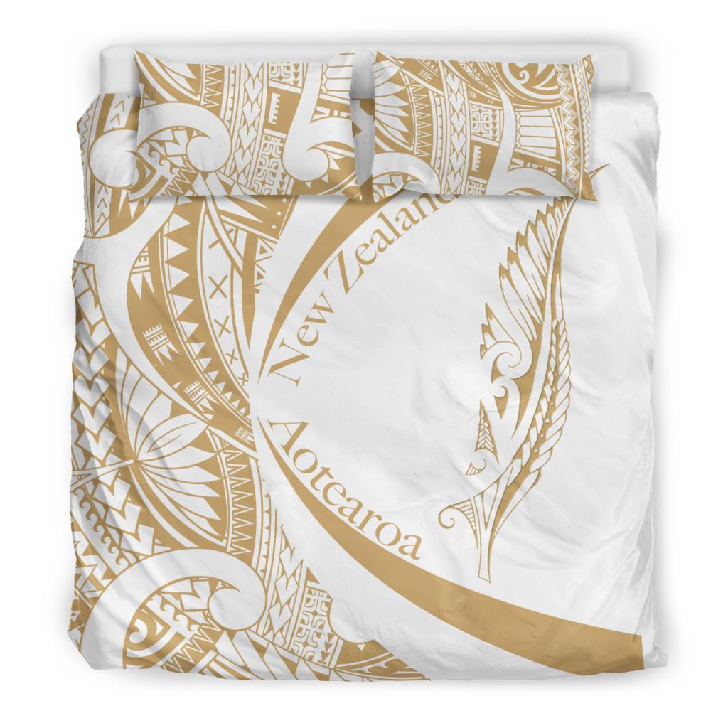 New Zealand Silver Fern Bedding Set Maori Tattoo Circle Style - White - Vibe Hoodie Shop