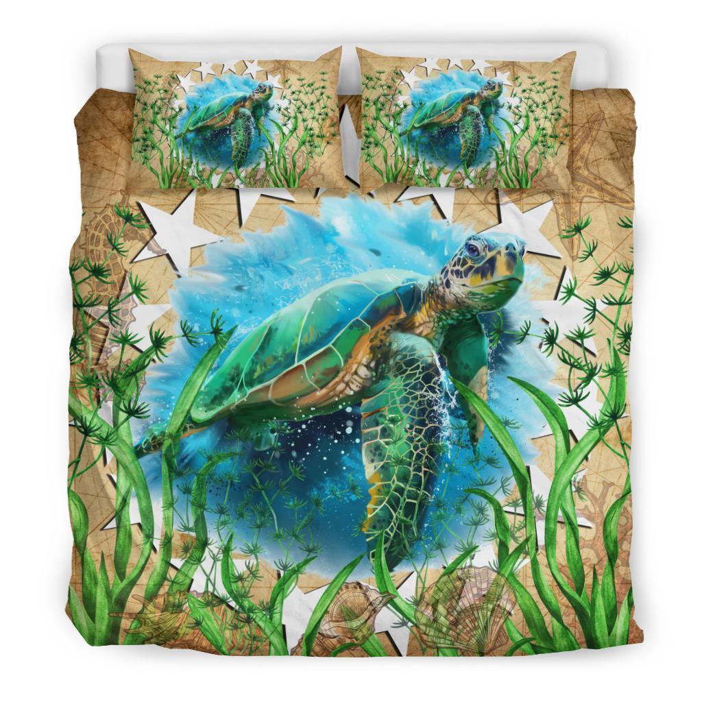 Cook Islands Bedding Set Sea Turtle Vintage - Vibe Hoodie Shop