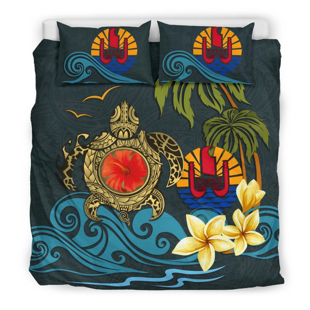 Tahiti Bedding Set - Coat Of Arm Turtle Hibiscus - Vibe Hoodie Shop