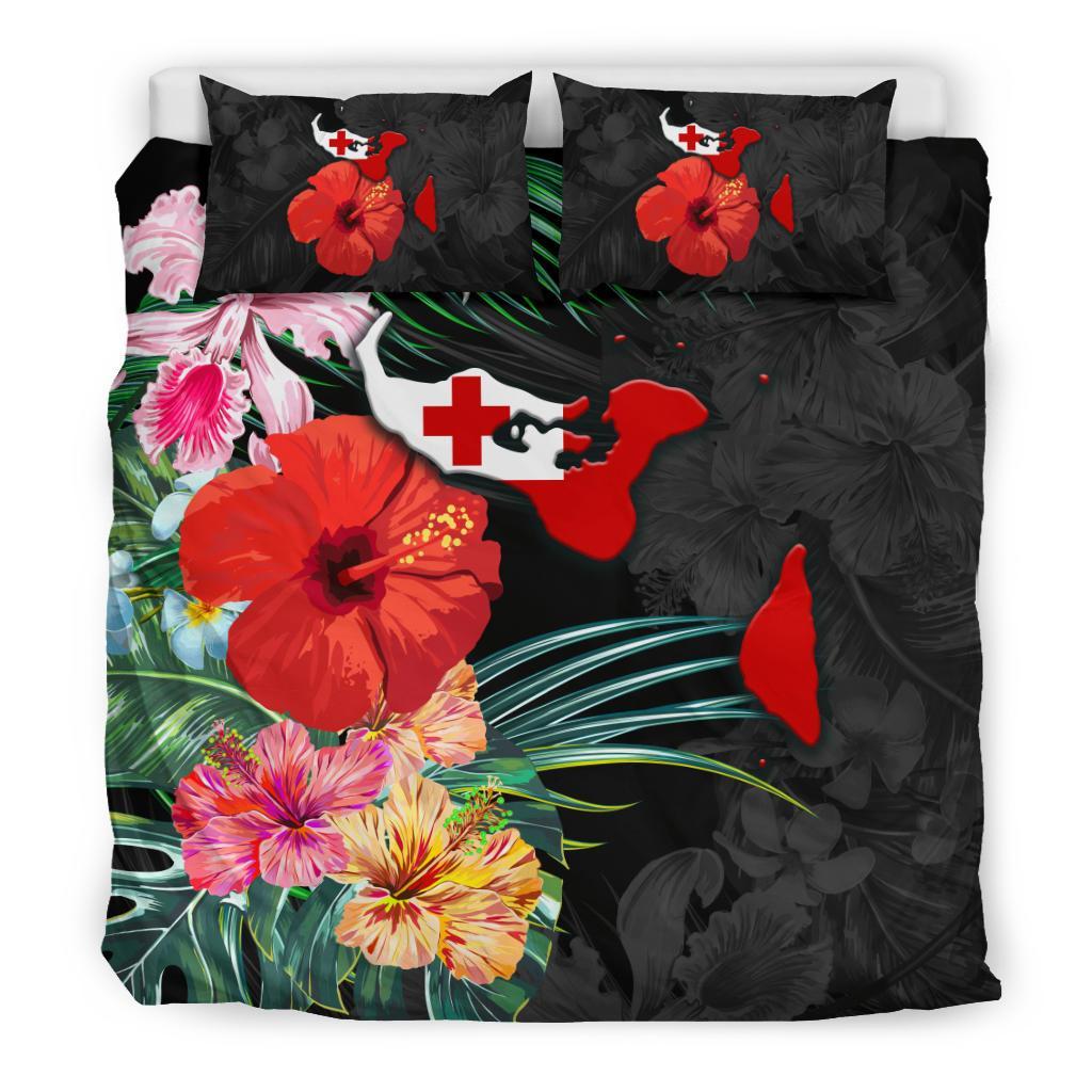 Tonga Map - Hibiscus Bedding Set - Vibe Hoodie Shop