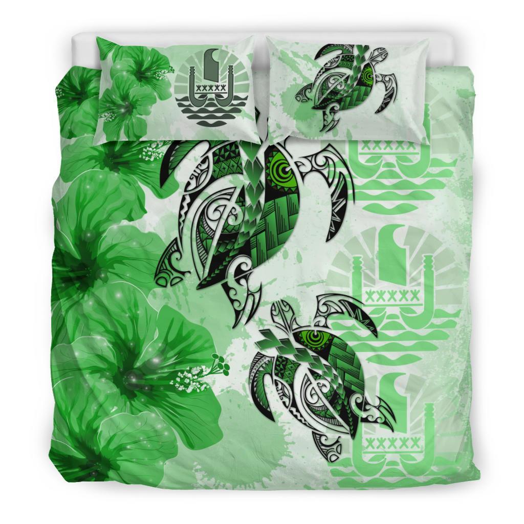 Tahiti Bedding Set - Polynesia Turtle Hibiscus Green - Vibe Hoodie Shop