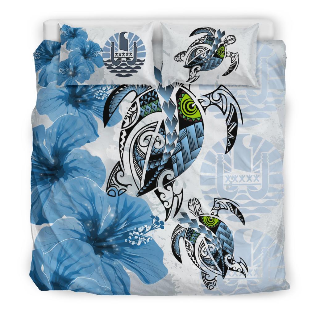 Tahiti Bedding Set - Polynesia Turtle Hibiscus Blue - Vibe Hoodie Shop