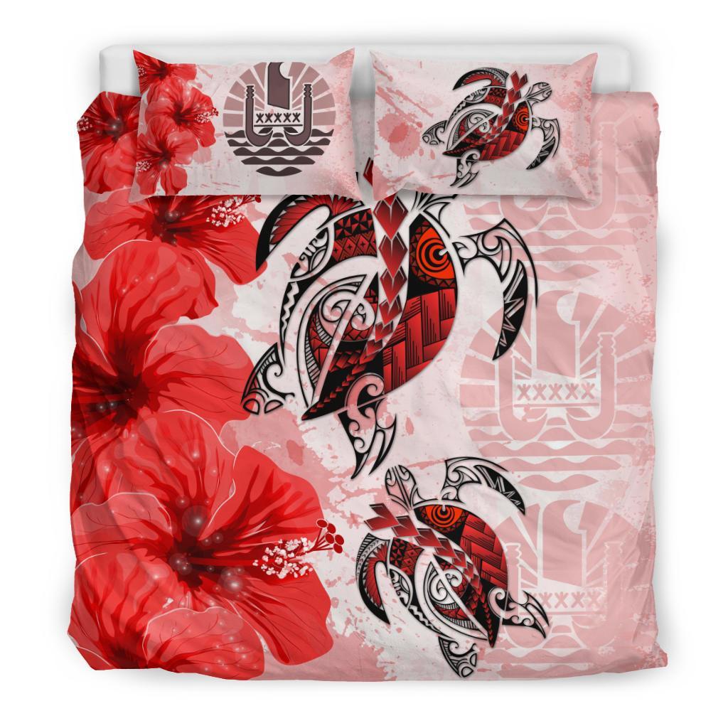 Tahiti Bedding Set - Polynesia Turtle Hibiscus Red - Vibe Hoodie Shop