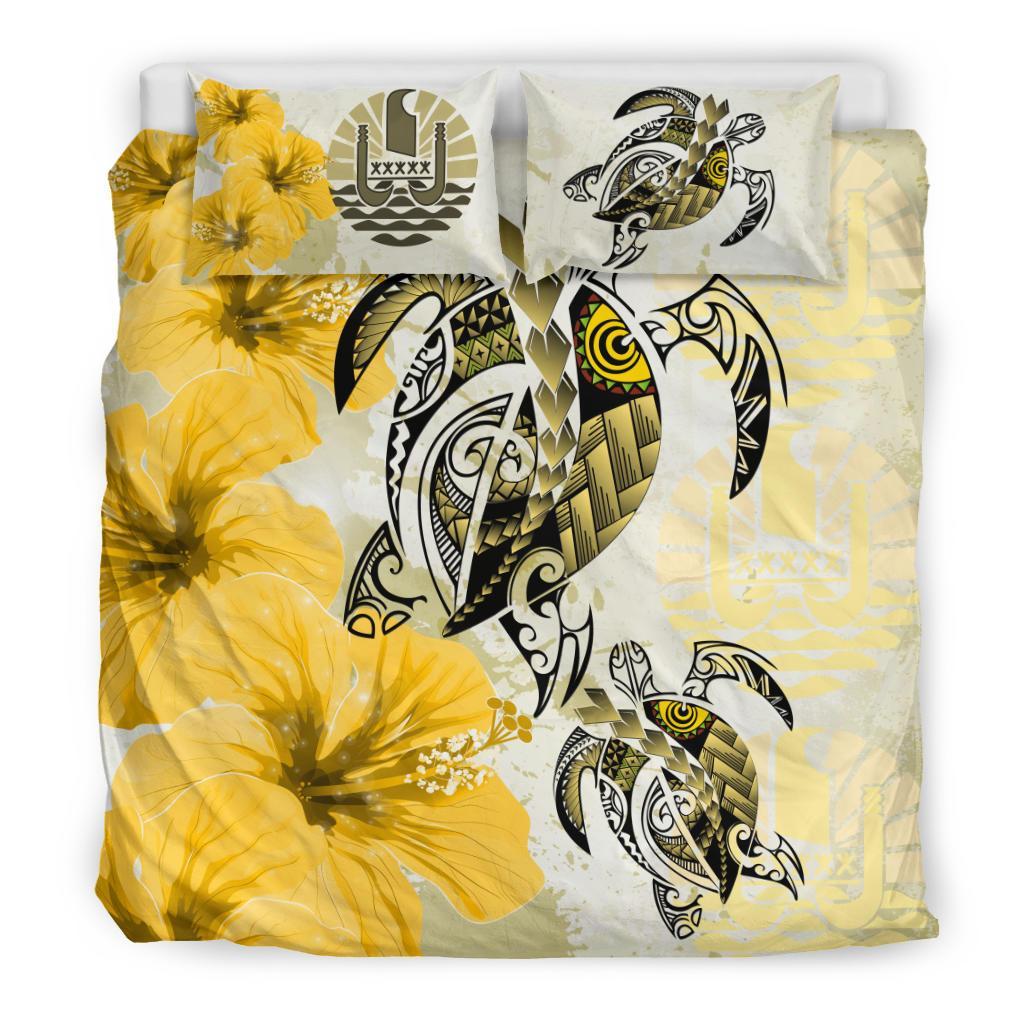 Tahiti Bedding Set - Polynesia Turtle Hibiscus Yellow - Vibe Hoodie Shop