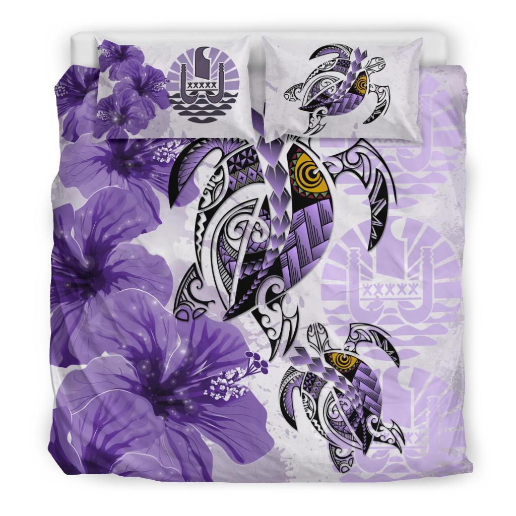 Tahiti Bedding Set - Polynesia Turtle Hibiscus Purple - Vibe Hoodie Shop