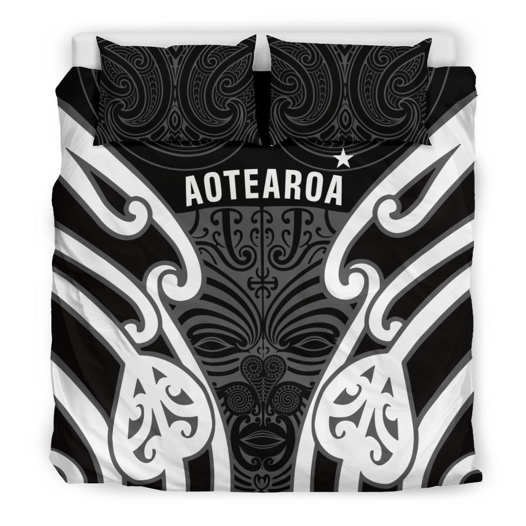 Aotearoa Bedding Set Maori Moko Black White - Vibe Hoodie Shop