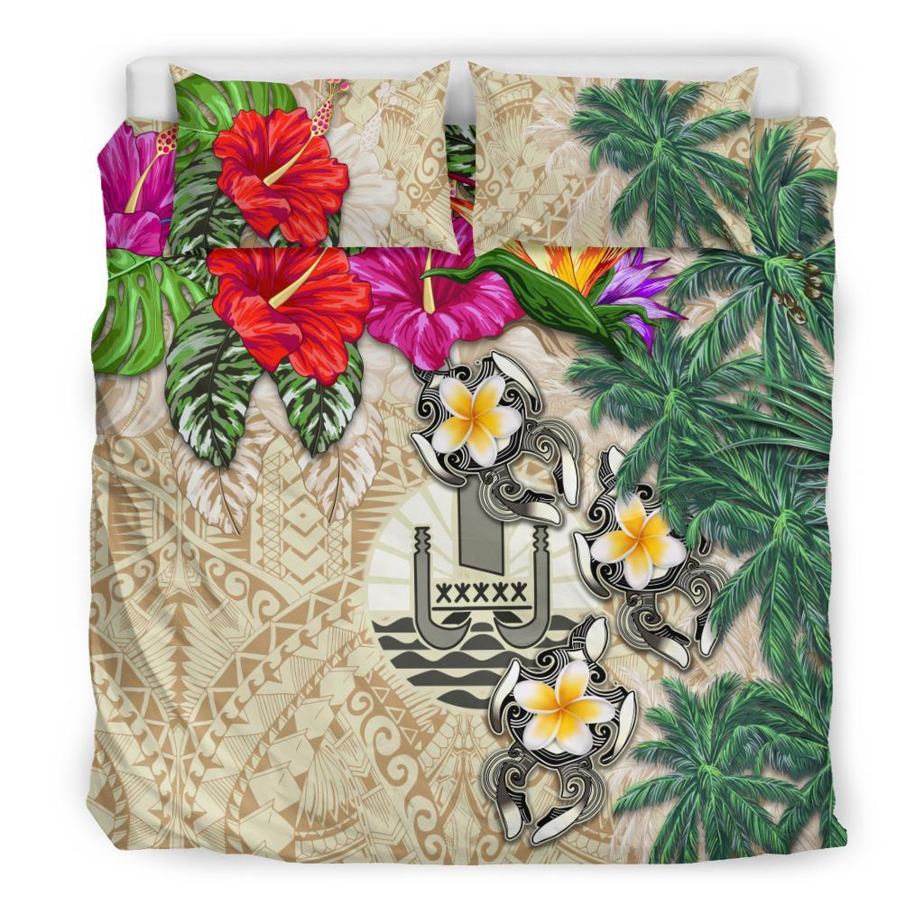 Tahiti Bedding Set - Hibiscus Turtle Tattoo Beige - Vibe Hoodie Shop