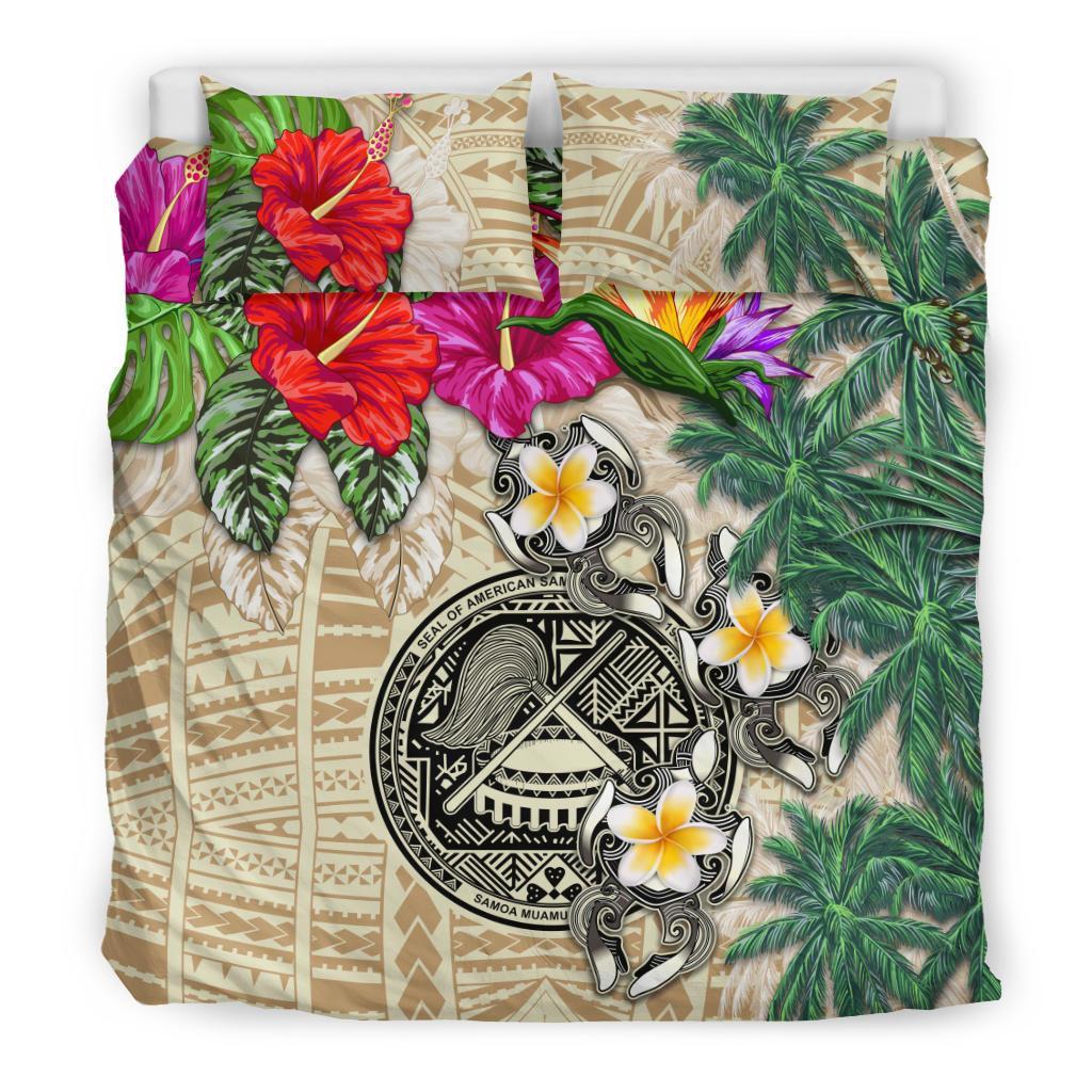 American Samoa Bedding Set - Hibiscus Turtle Tattoo Beige - Vibe Hoodie Shop