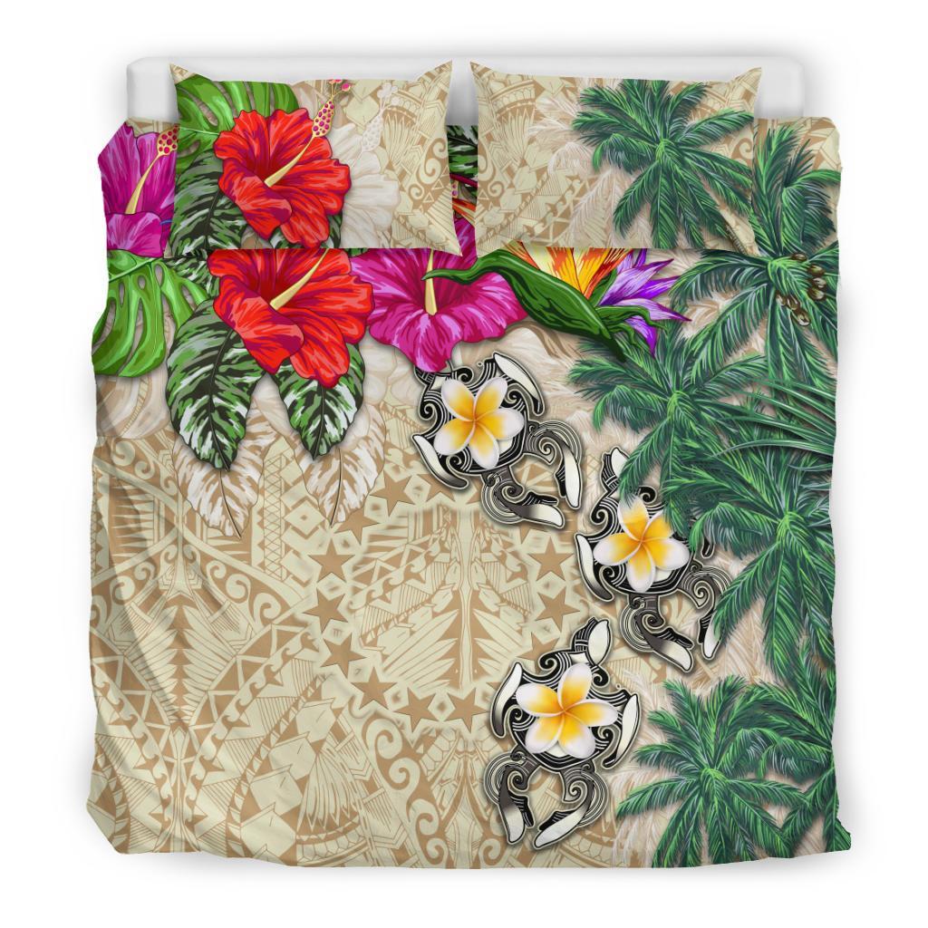 Cook Islands Bedding Set - Hibiscus Turtle Tattoo Beige - Vibe Hoodie Shop