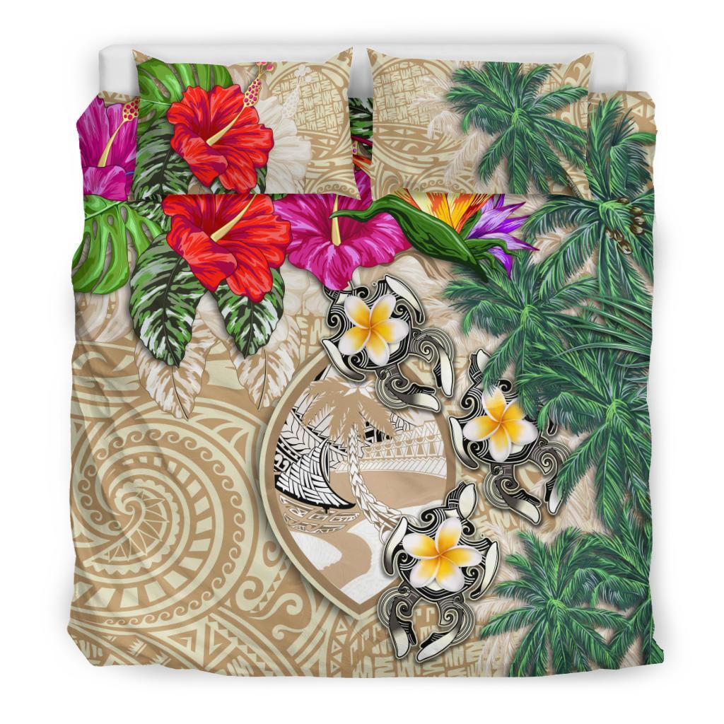 Guam Bedding Set - Hibiscus Turtle Tattoo Beige - Vibe Hoodie Shop