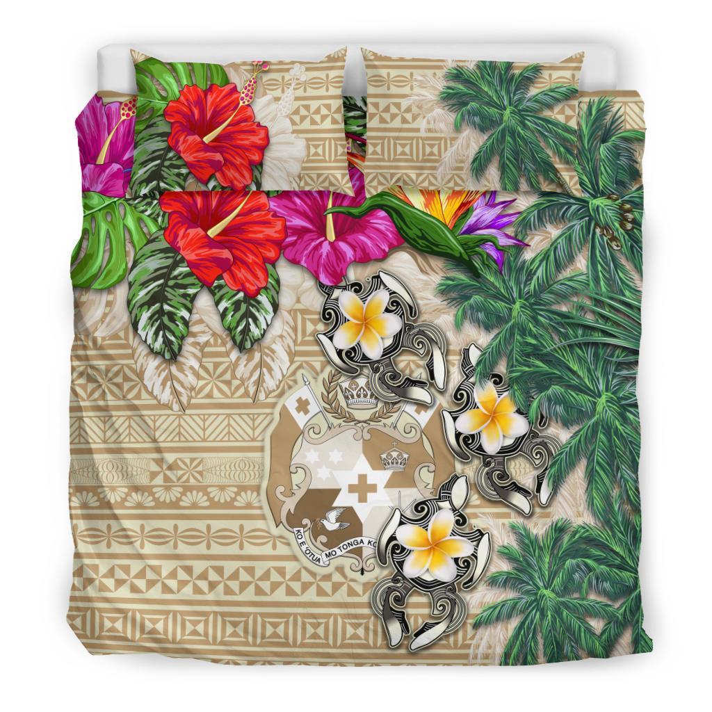 Tonga Bedding Set - Hibiscus Turtle Tattoo Beige - Vibe Hoodie Shop