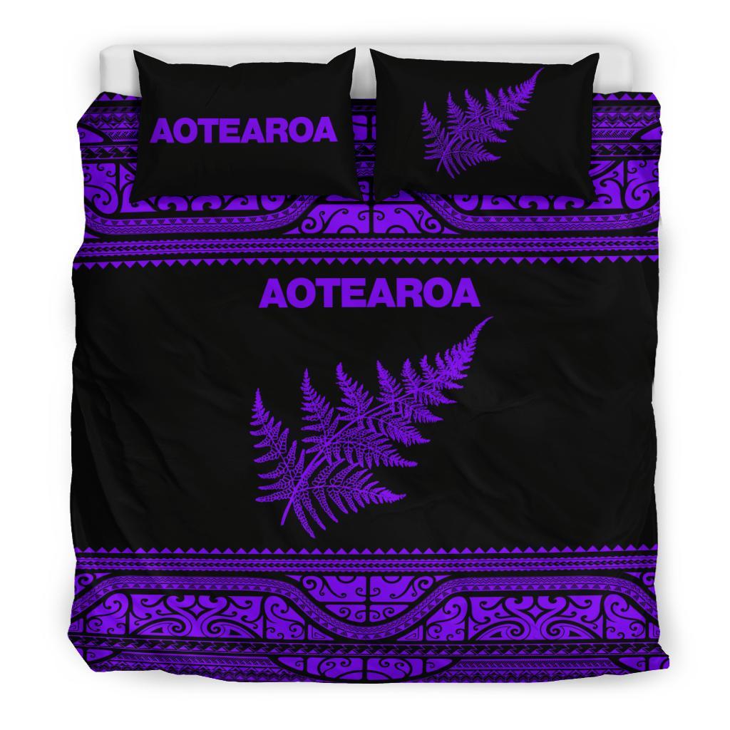 Aotearoa New Zealand Maori Bedding Set Silver Fern - Purple - Vibe Hoodie Shop