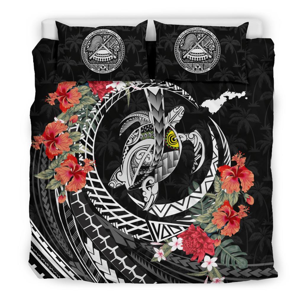 American Samoa Bedding Set - Polynesia Map Turtle Hibiscus - Vibe Hoodie Shop