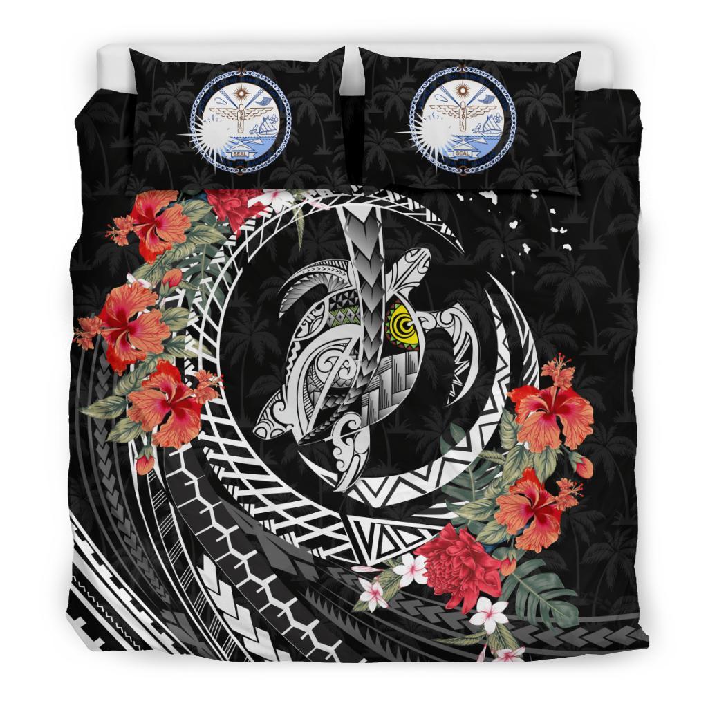 Marshall Islands Bedding Set - Polynesia Map Turtle Hibiscus - Vibe Hoodie Shop