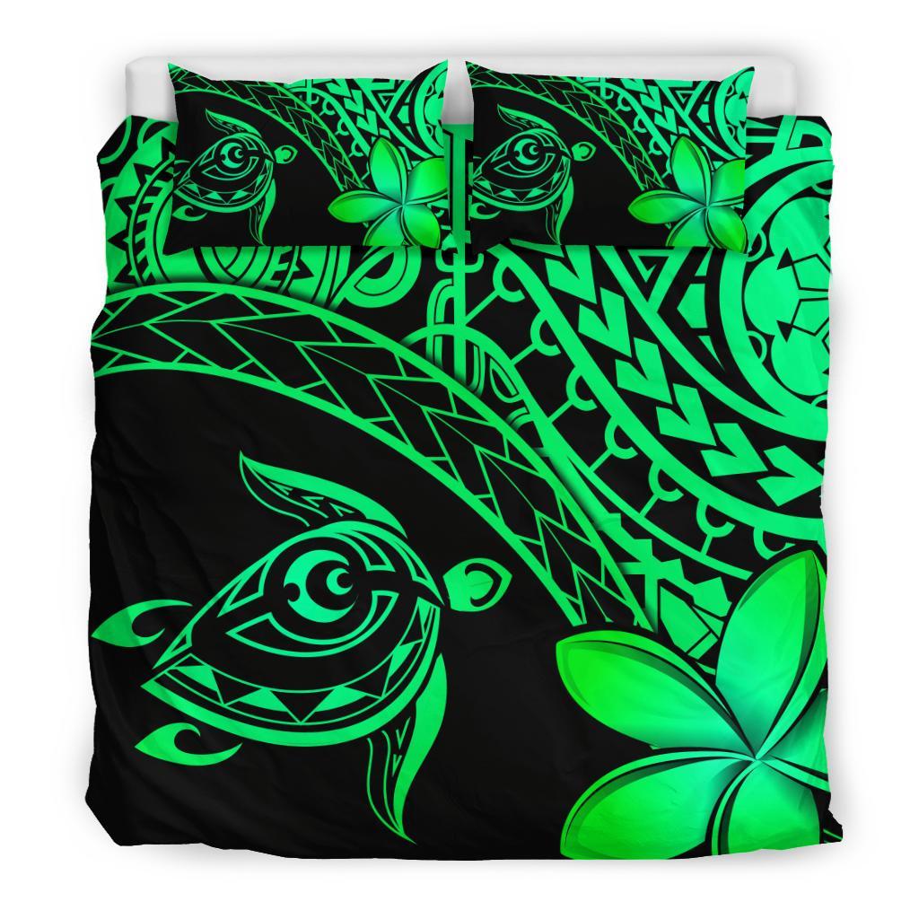 Tahiti Tribal Turtle Plumeria Bedding Set - Green - Vibe Hoodie Shop