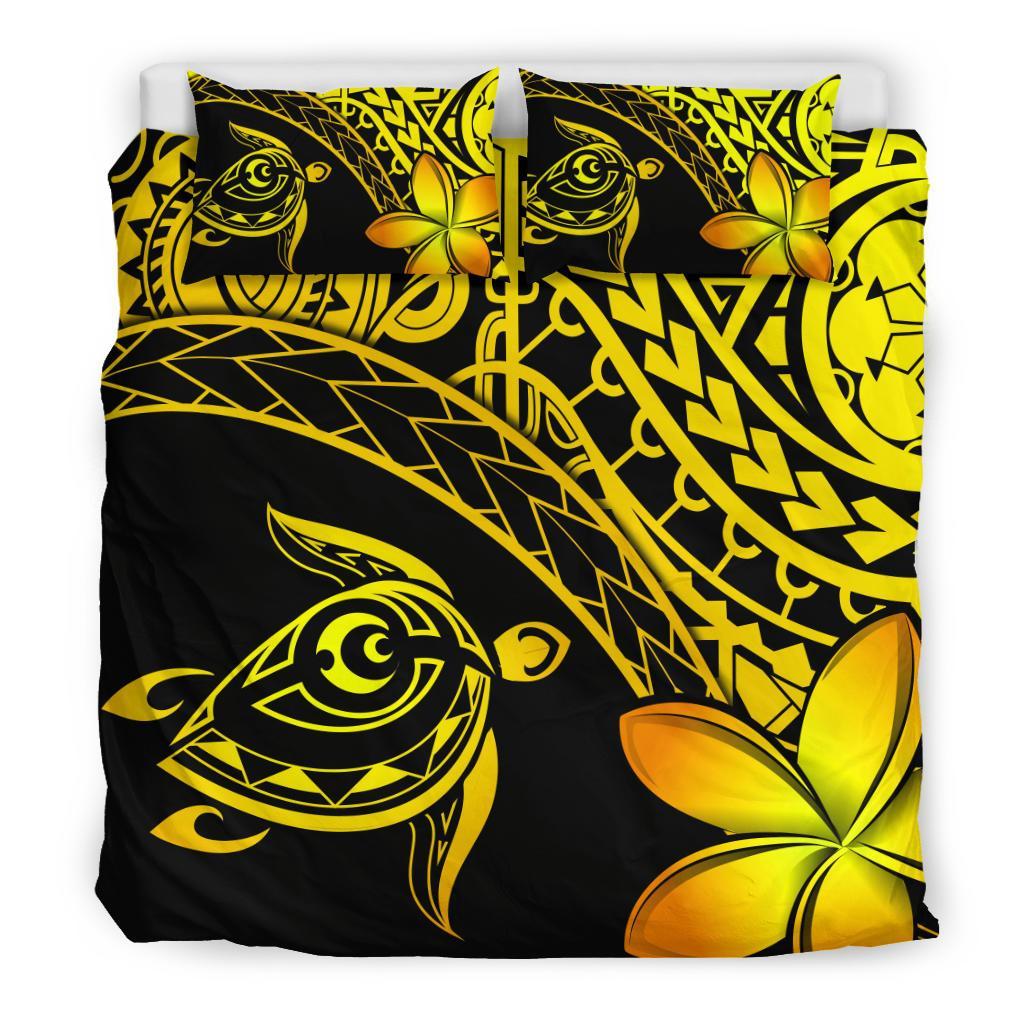 Tahiti Tribal Turtle Plumeria Bedding Set - Yellow - Vibe Hoodie Shop