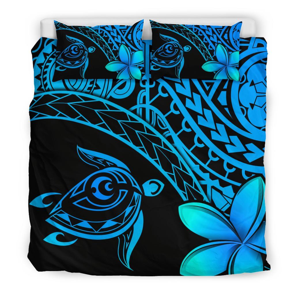 Tahiti Tribal Turtle Plumeria Bedding Set - Blue - Vibe Hoodie Shop