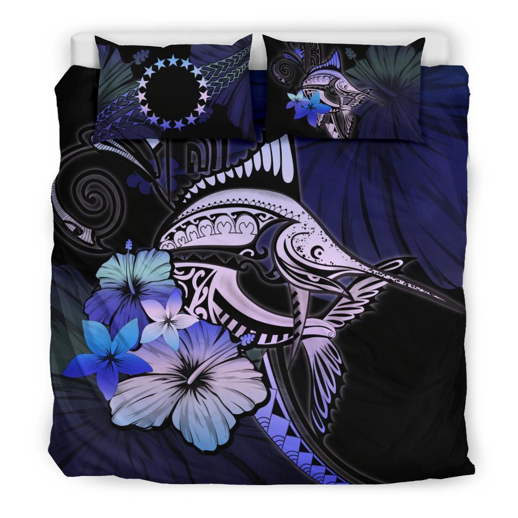 Cook Islands Bedding Set - Purple Blue Marlin and Hibiscus - Vibe Hoodie Shop