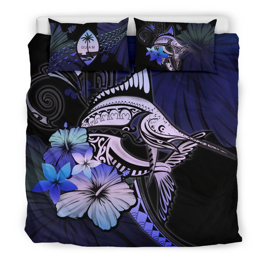 Guam Bedding Set - Purple Blue Marlin and Hibiscus - Vibe Hoodie Shop