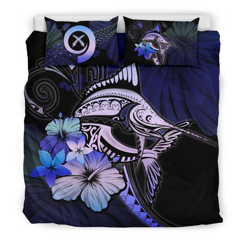 Vanuatu Bedding Set - Purple Blue Marlin And Hibiscus - Vibe Hoodie Shop