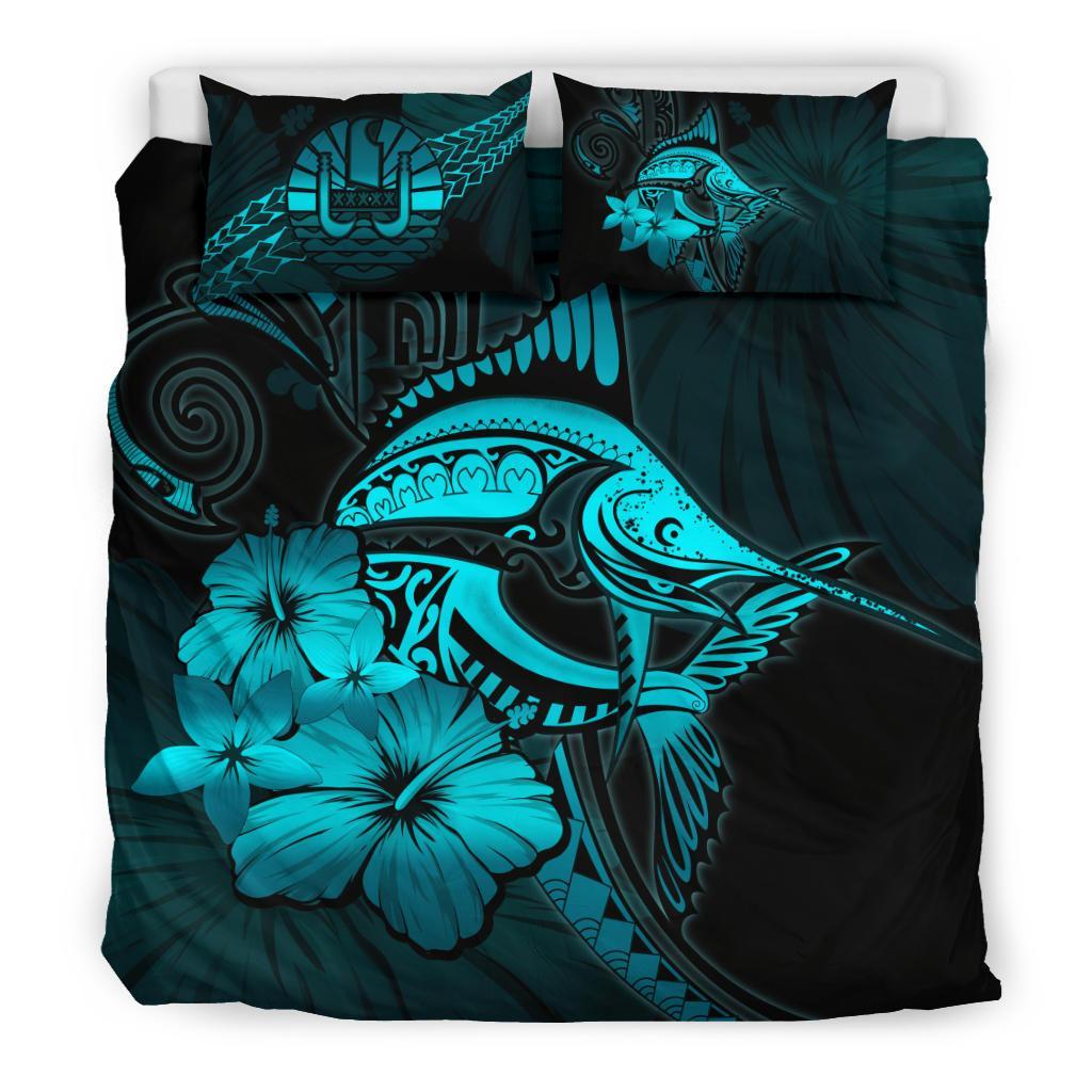 Tahiti Bedding Set - Turquoise Marlin and Hibiscus - Vibe Hoodie Shop