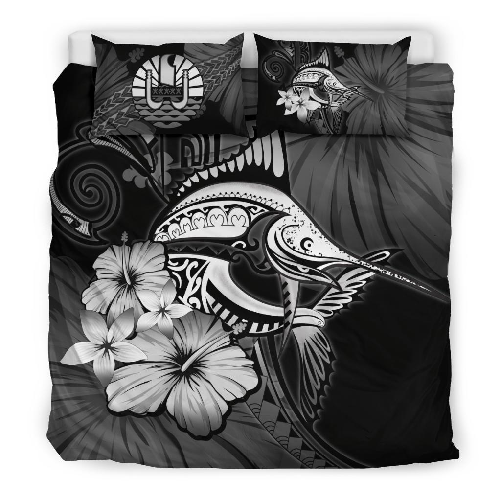 Tahiti Bedding Set - Gray Marlin and Hibiscus - Vibe Hoodie Shop