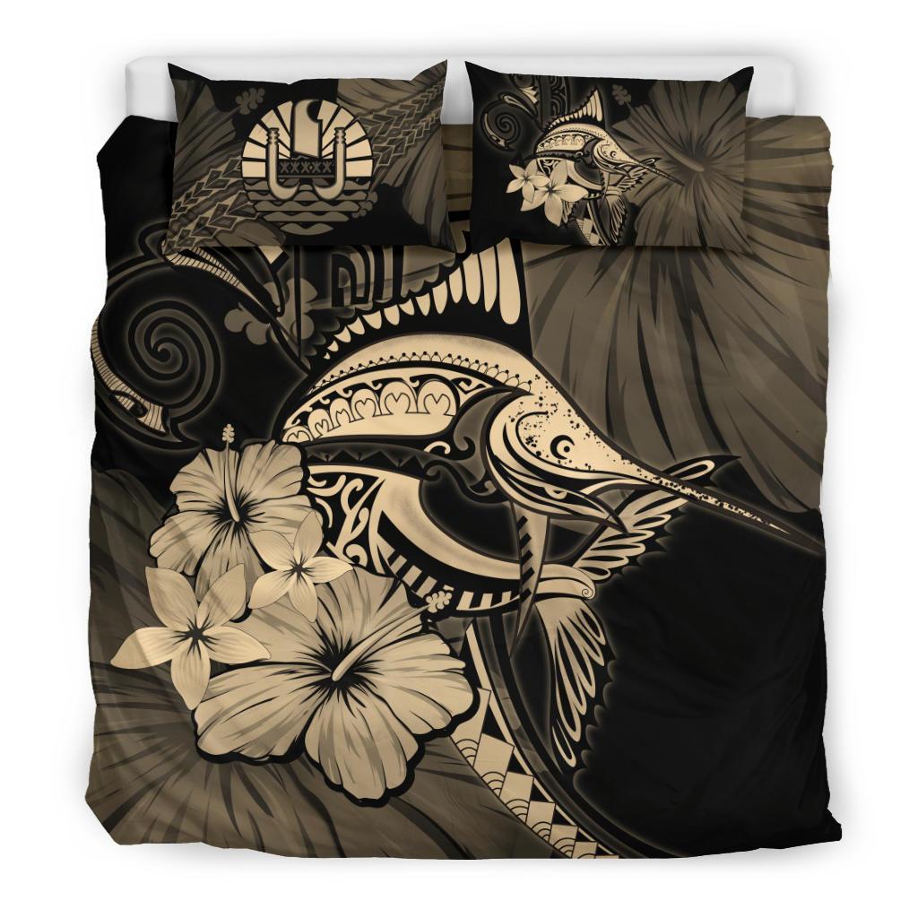 Tahiti Bedding Set - Gold Marlin and Hibiscus - Vibe Hoodie Shop